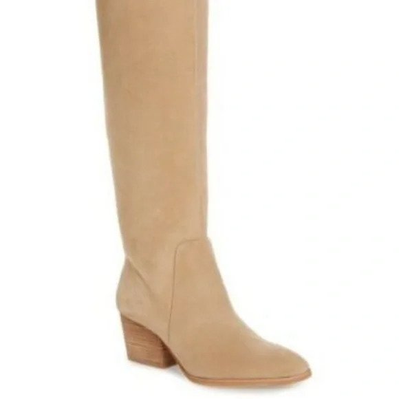 Vince Camuto Womens Nestel Boots 5M Tan Suede Knee High Block Heel NWOB